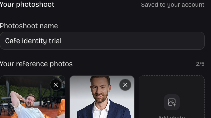 Account-saved photoshoot name and private reference photos