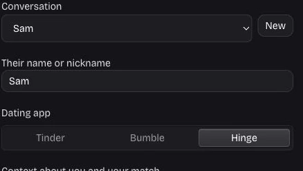 Named conversation selector and dating app controls